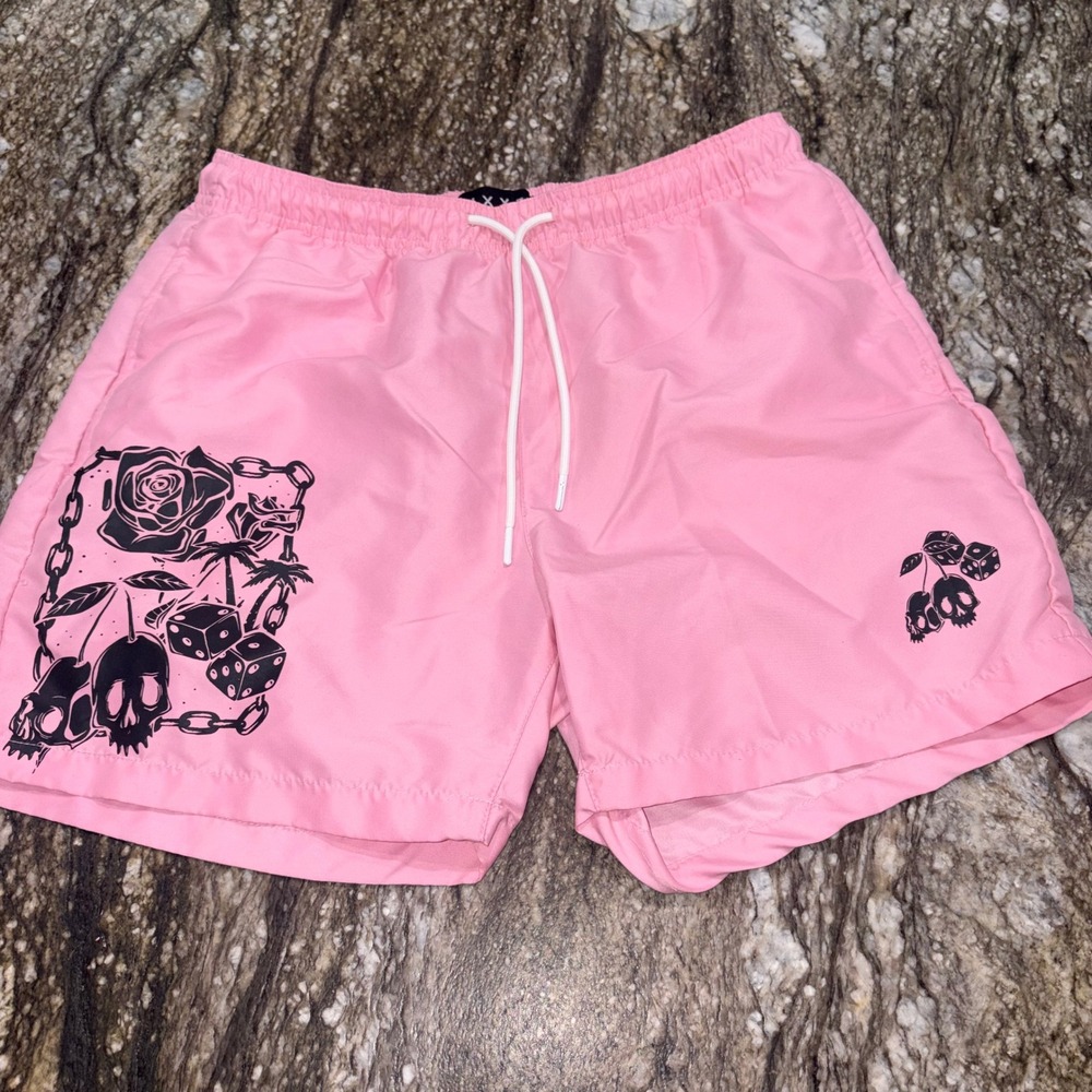 Punk Swim Trunk L Pink Skull Rose Graphic WXYZ MFG CO - Picture 10 of 11